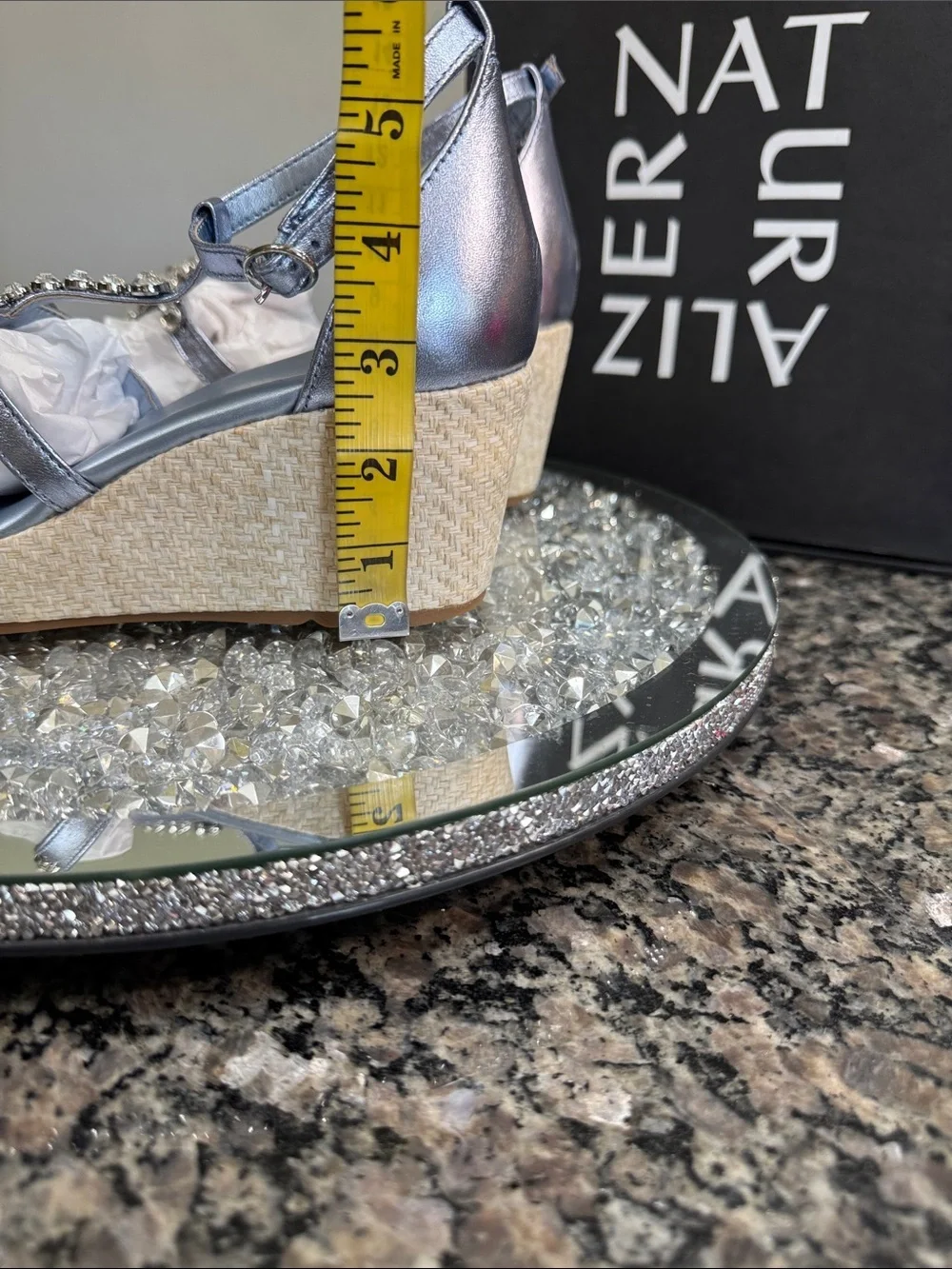 Naturalizer Serena Metallic blue Silver Jeweled Wedge Sandals NEW 8.5